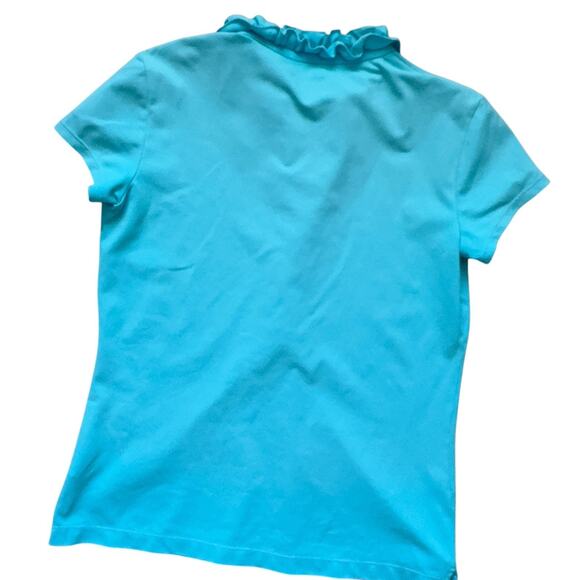 Lilly Pulitzer Polo Top Women's Size Small Frida Ruffle Turquoise Luxletic - Picture 2 of 4